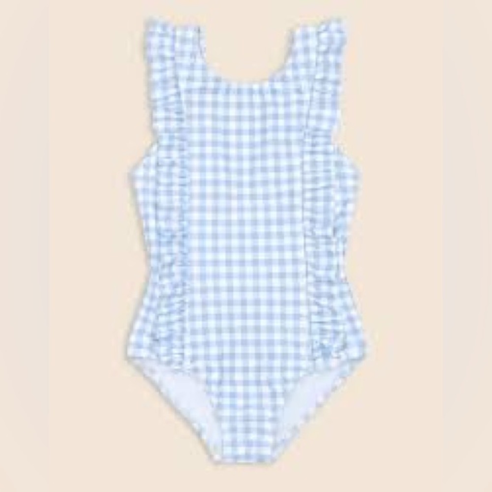 Minnow NWT Swim Girls Oasis Blue Gingham Ruffle One Piece Sz 13-14 L